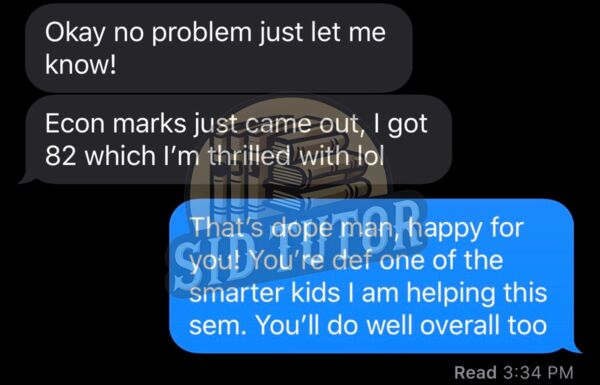 Student message: Econ marks just came out, got 82